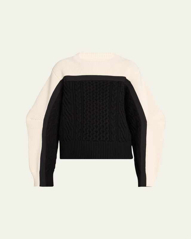 Colorblock Cable Wool Sweater
